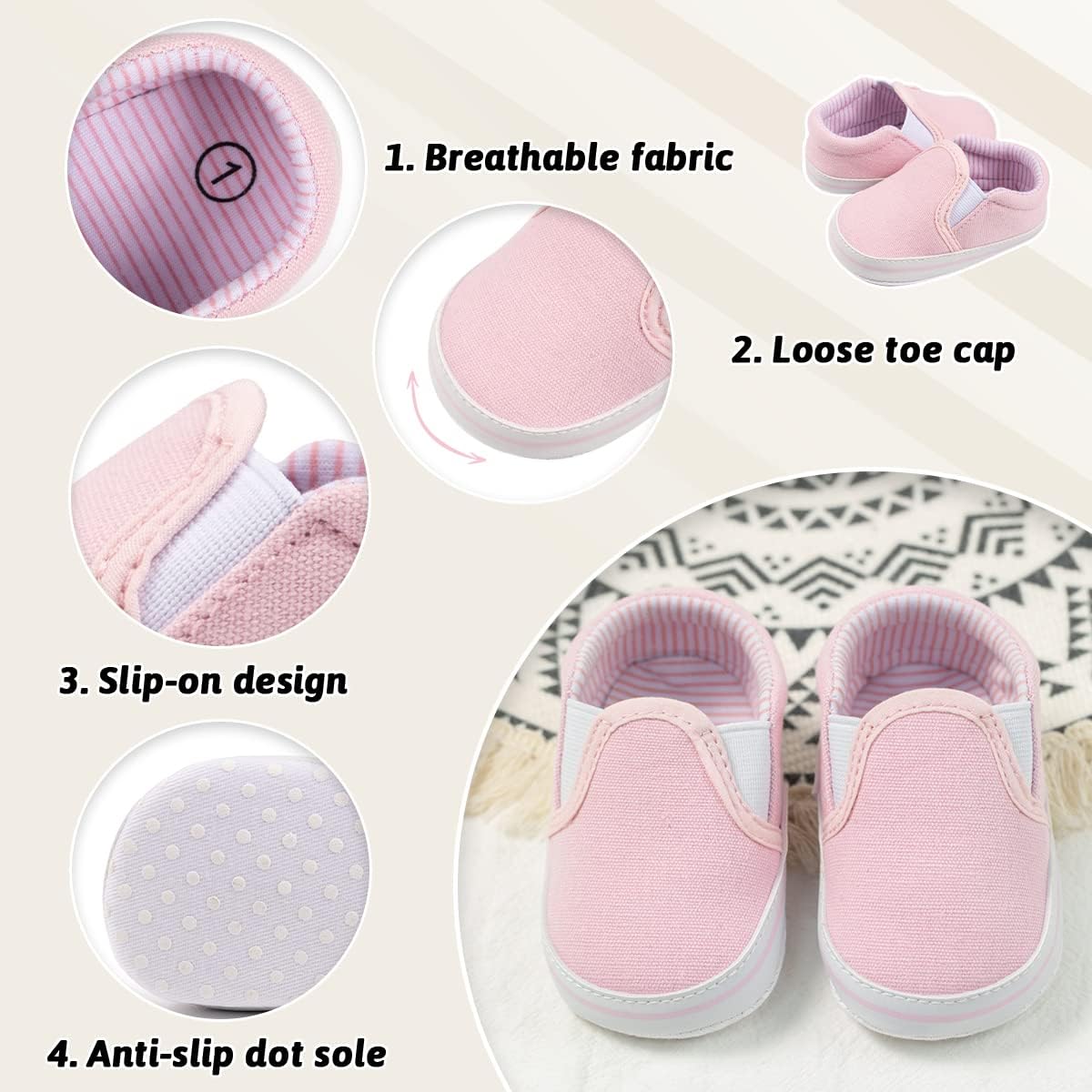 Morbido Infant Baby Boys Girls Canvas Sneaker Toddler Slip On Anti Skid Newborn First Walkers Candy Shoes for 0-18 Months