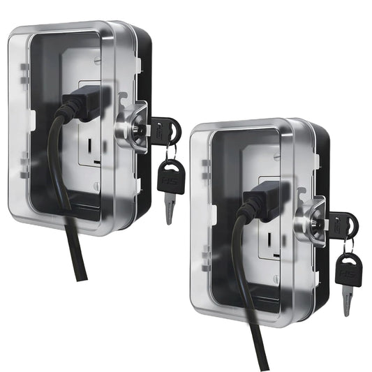 Child Proof Outlet Lock Box with 2 Durable Keys - Heavy Duty Safety Cover for Baby Proofing, Tool-Free Installation, More Space for Large Plugs Universal Fit Socket Protector (2 Pack, Black)
