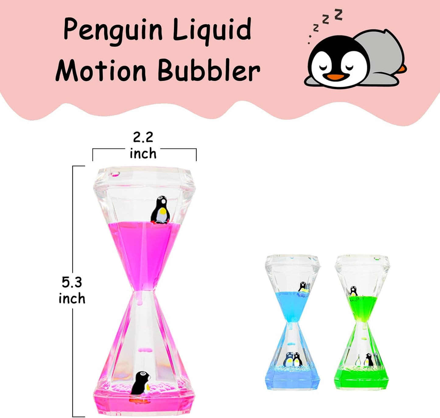 Liquid Motion Bubbler,3 Pack Diamond Shaped Penguin Liquid Timer for Sensory Play,Fidget Toy Stress Management for Kids and Adults,Colorful Calming Relaxing Hourglass