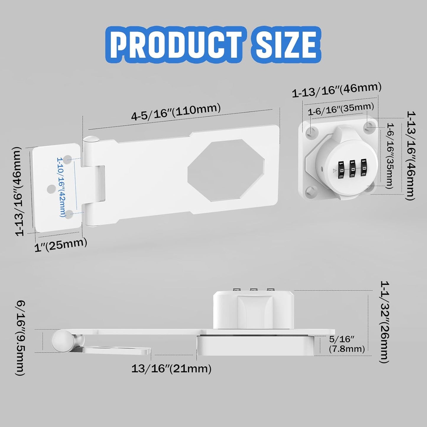 Household Cabinet Password Hasp Locks, Cabinet Locks with Combination, Door Security Slide Latch for Small Barn Doors, Bathroom, Outdoor, Garden (2 Pack White)