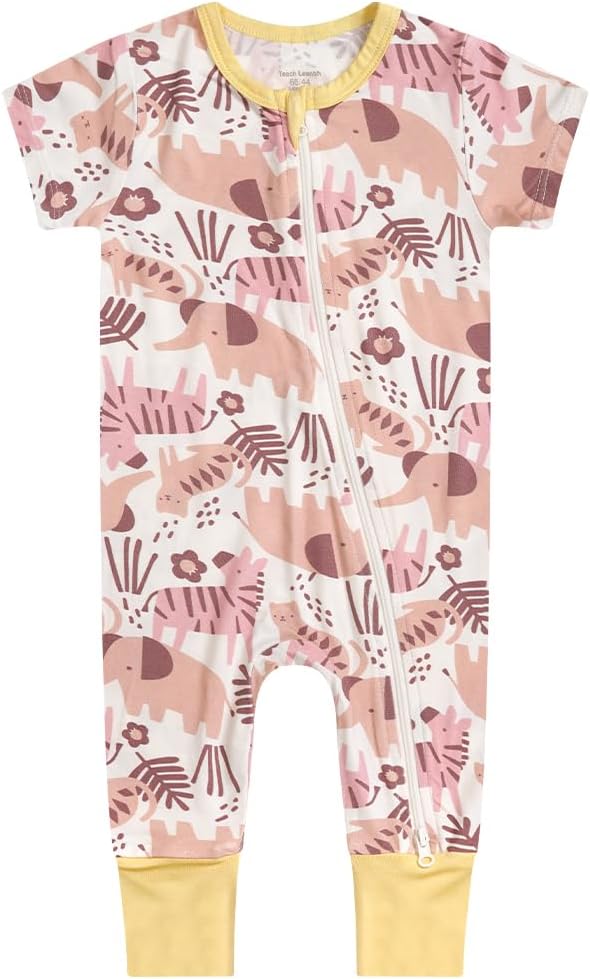 Teach Leanbh Toddler Unisex Baby Bamboo Viscose Pajamas 2 Way Zipper Short Sleeve Footless Romper Jumpsuit Sleep and Play