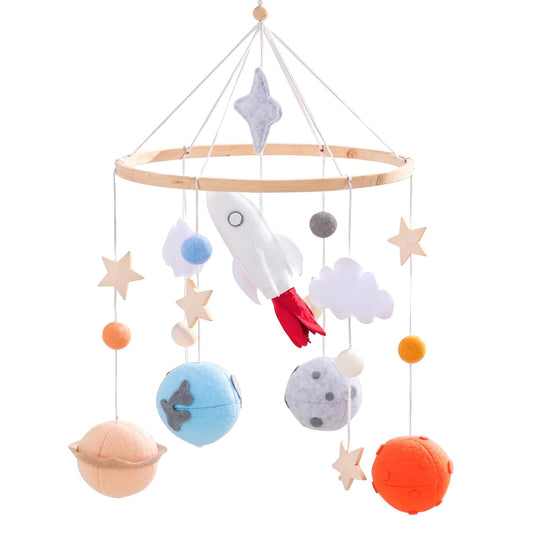 Baby Crib Mobile for Boys Girls | Felt Space Nursery Mobile Wooden Mobile for Crib | Astronaut Space Theme Nursery Bed Decoration Baby Mobile for Crib | Gift for Newborn Nursery Decor