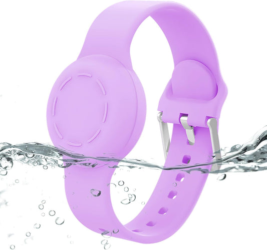 Waterproof Airtag Bracelet for Kids, Silicone Hidden Holder Compatible with Apple Air Tag Case, GPS Tracker Anti-Lost Adjustable Airtag Wristband for Toddler Child (Purple)