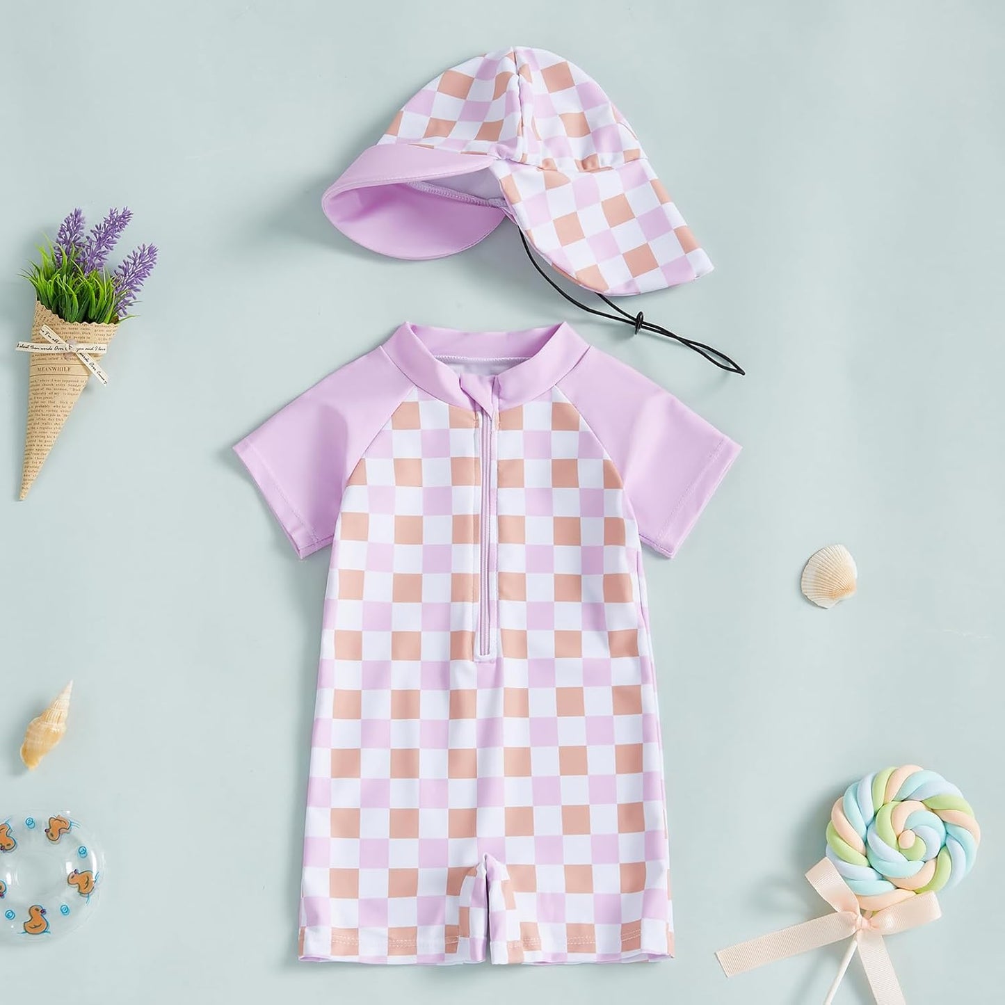 MAYUMMPY Baby Boys Girls Swimwear Casual Zipper One Pieces Rash Guard Swimsuit and Hat Beachwear Bathing Suit