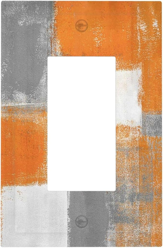 1 Gang Single GFCI/Decorator Rocker Outlet Light Switch Wall Plate Cover Rustic Burnt Gray Orange Grey Beige Geometric Abstract Art Oil Paint Grunge Decorative One Device Electrical Faceplate Dimmer