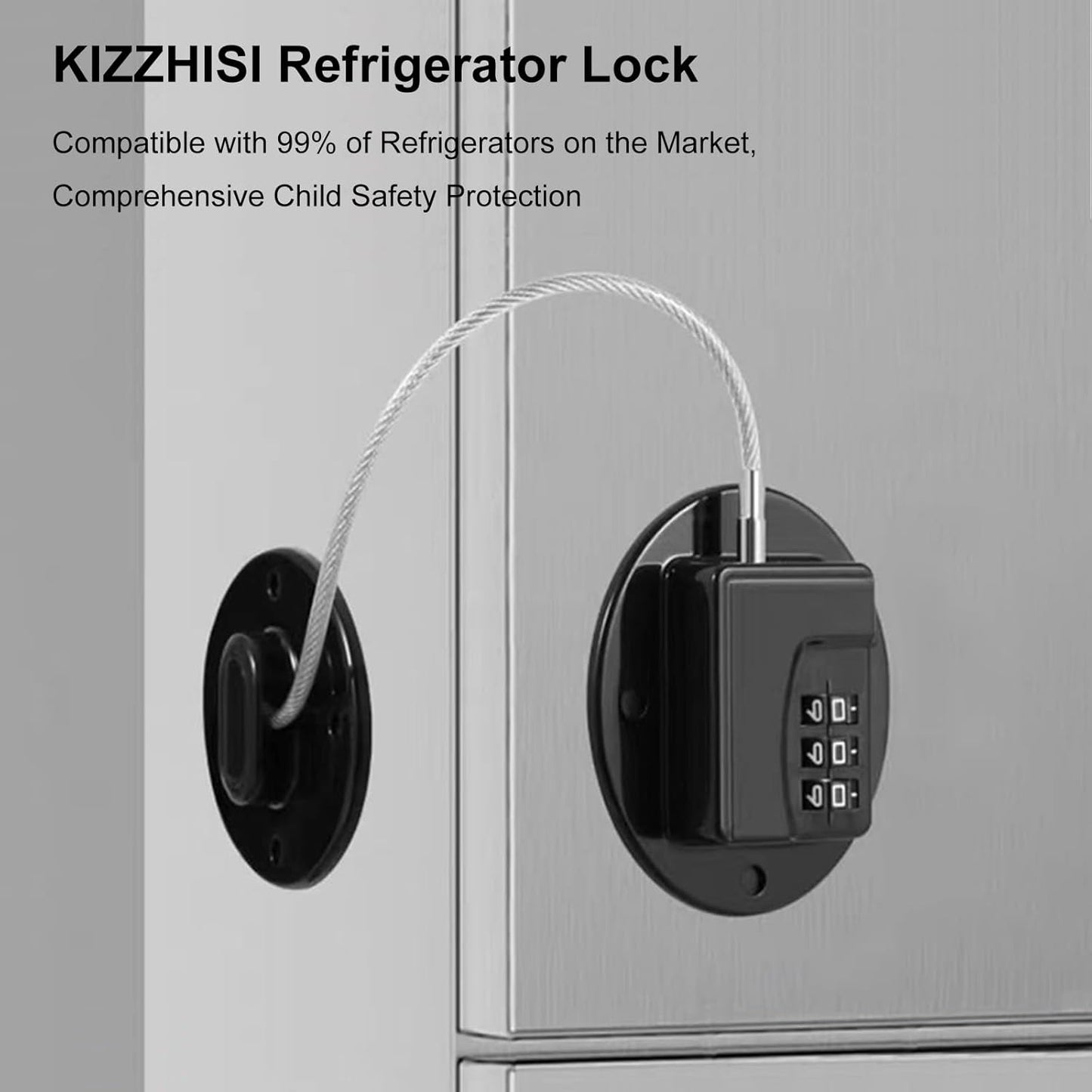 Heavy Duty Combination Refrigerator Lock (4 Pack) - Fridge Lock for Fridge, Cabinets, Drawers, Window and Cabinet Locks Baby Proofing, Strong Non-Marking Adhesive No Drilling (Black)