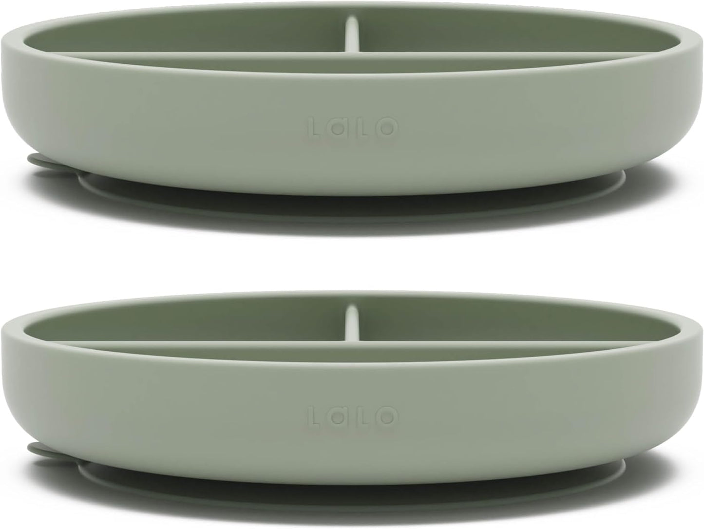 Lalo Suction Plates - 2 Pack, 100% Silicone Non-Toxic BPA-Free Baby Plates with Suction Base To Prevent Accidental Tip-Overs - Suction Plates for Toddlers With Three Divided Sections - Sage