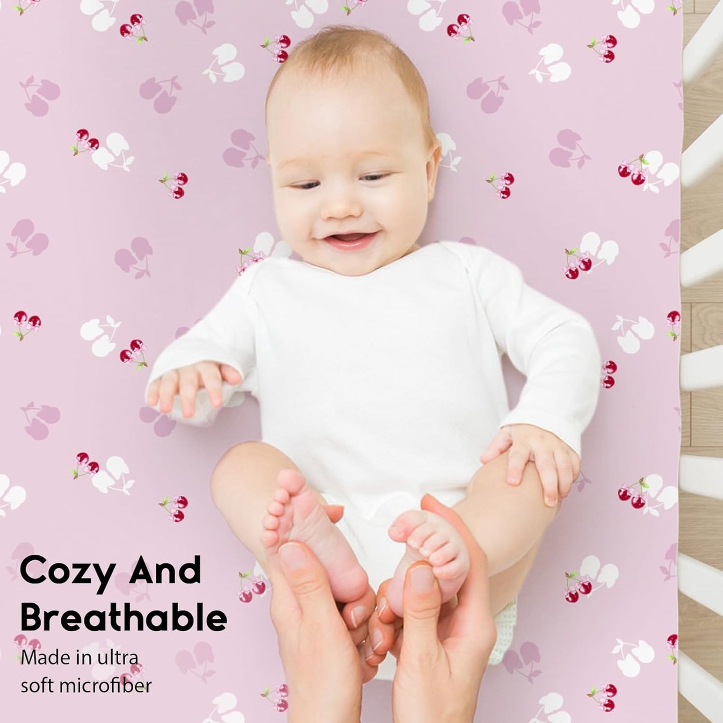 Yoofoss Baby Crib Sheets for Boys Girls, Fitted Crib Sheet 2 Pack for Standard Crib and Toddler Mattress, Super Soft Microfiber Baby Sheet 28x52x8in(Pink+Cherry)