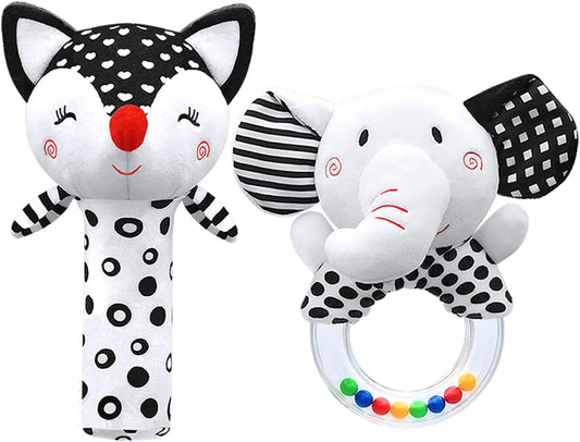 Baby Rattles 0-6 Months Newborn Toys Infant Toys 0-3 Months Rattles for Babies 0-6 Months Baby Toys 0-6 Months, Black and White High Contrast Plush Stuffed Baby Toys for 0 3 6 9 12 Months Girls Boys