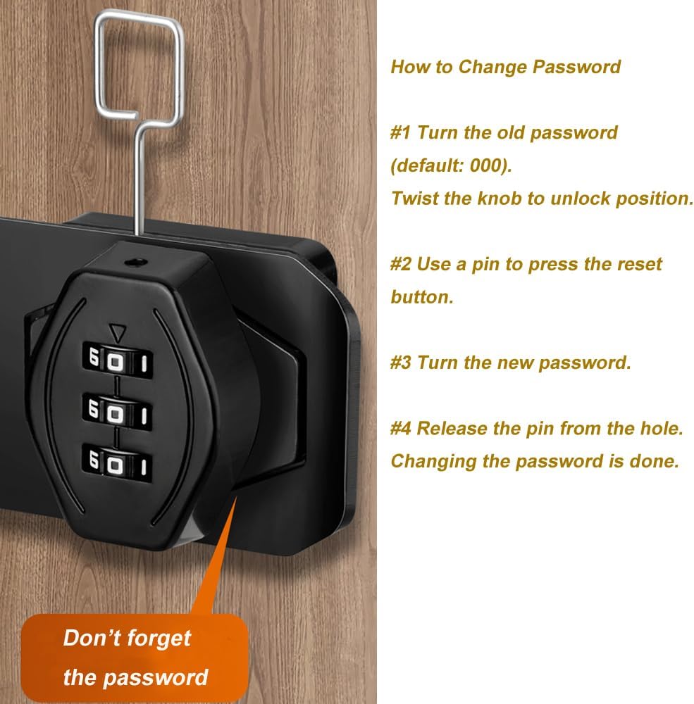 ETEKJOY Cabinet Lock Keyless 3-Digit Password Combination Code Hasp Latch Lock Twist Knob Wooden Drawer Cupboard (Black, 3 inch)