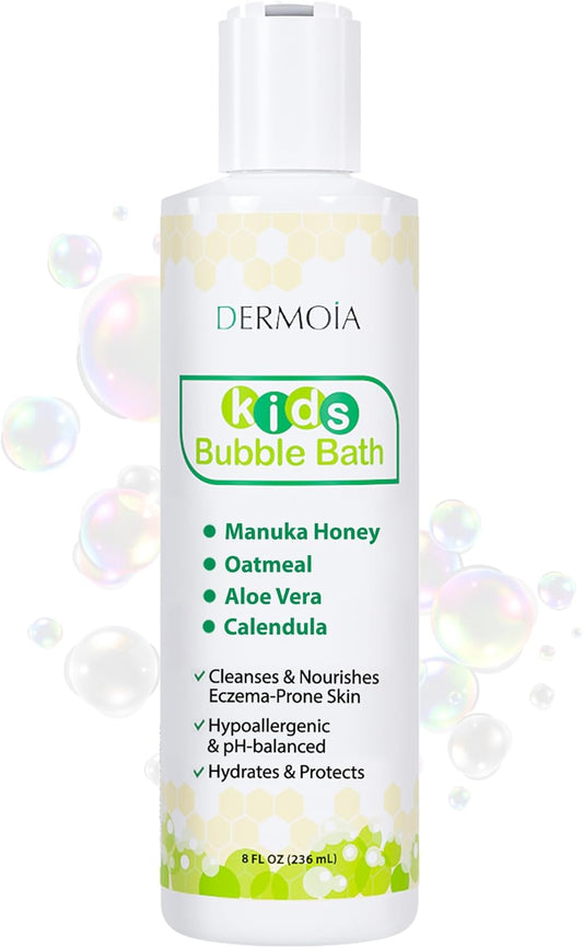Kids Bubble Bath for Sensitive Skin & Eczema Relief - Baby Bubble Bath with Manuka Honey, Aloe Vera, Colloidal Oatmeal and Calendula - Kids Soap with Botanical Extracts for Sensitive Skin