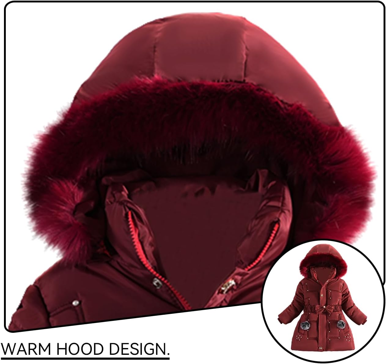 Girls Winter Dress Coats Faux Fur Hooded Fleece Jackets Waterproof Parka Outwear