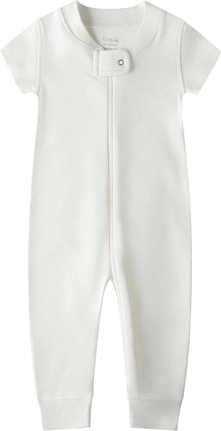 Owlivia Baby Boy Romper, Unisex Short-sleeve Summer Outfit, 100% Organic Cotton Girl One-Piece Jumpsuit