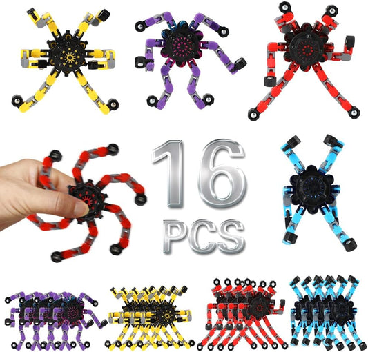 16 Pack Fidget Spinners Deformable Stress Relief Sensory Toy Robot Spinner DIY Mechanical Spiral Twister Creative Chain Gyro Toy for Goodie Bag Stuffers Party Favors Gift Prizes Novely Anxiety Toys