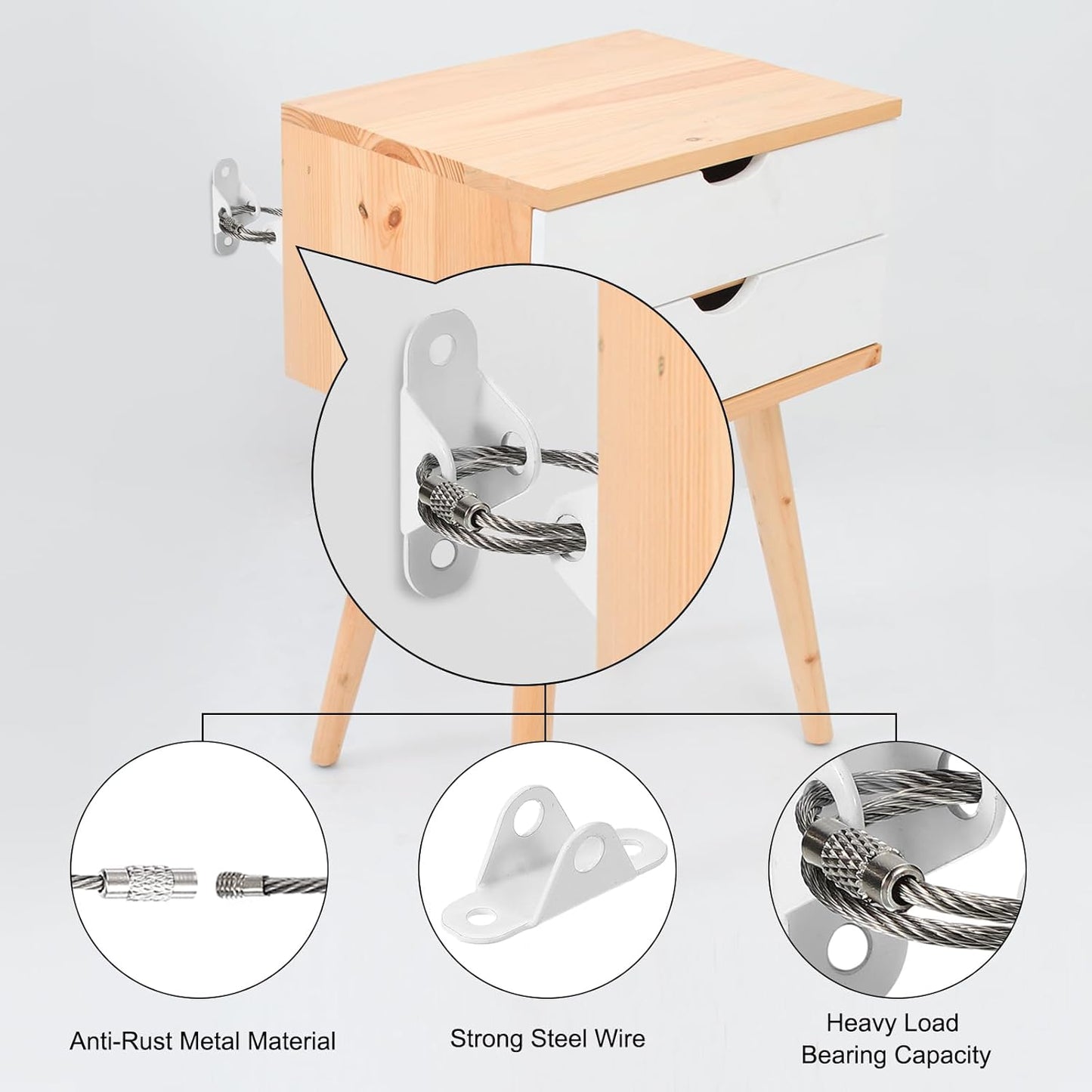 MECCANIXITY Furniture Anchors, 8 Inch Anti Tip Furniture Anchors Stainless Steel Furniture Securing Wall Anchors for Earthquake Straps Home Safety, White 6 Sets