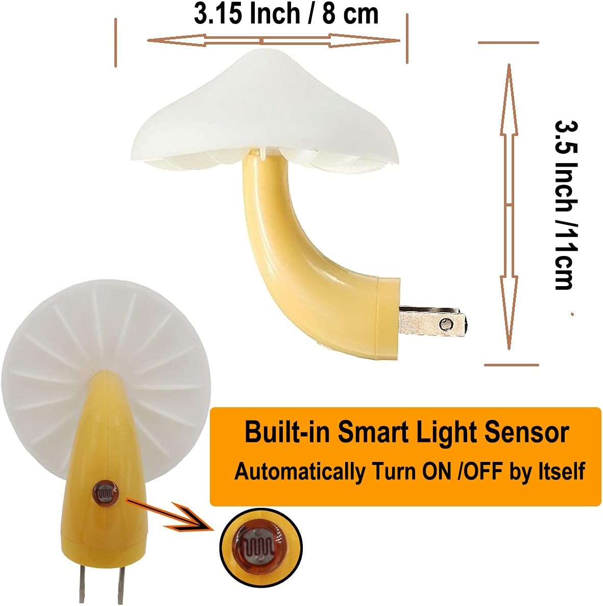 AUSAYE 5 Pack Sensor LED Night Lights Plug in Lamp Mushroom Light for Adults Kids NightLight Bedroom,Bathroom,Toilet,Hallway,Stairs,Kitchen,Basement Green