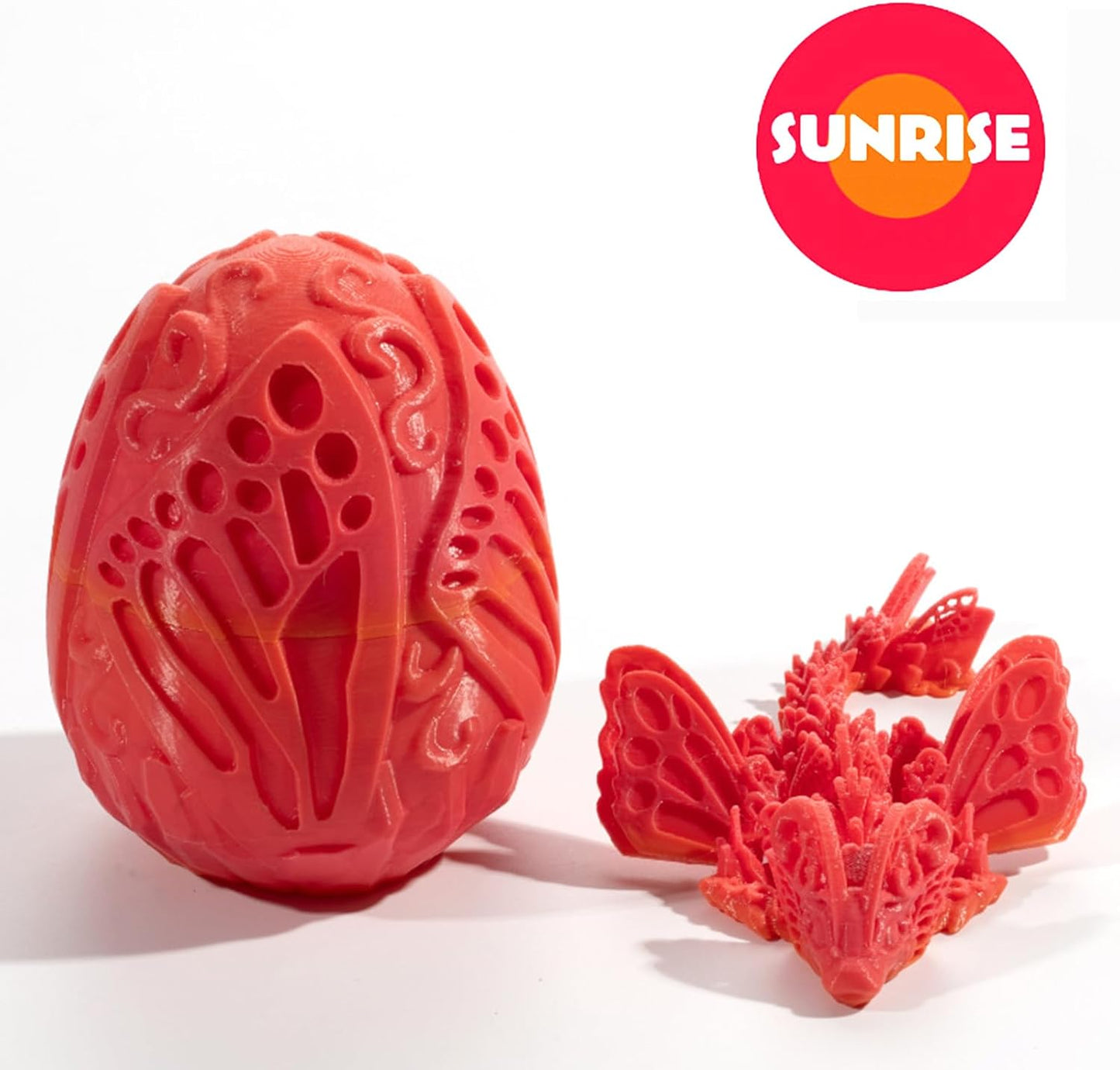 3D Printed Dragon Egg with Dragon Inside, Fully Articulated Butterfly Dragon in Egg, Dragon Fidget Toy, Home/Office/Desktop Décor, Easter Basket Stuffers, Gift for her (Sunrise)