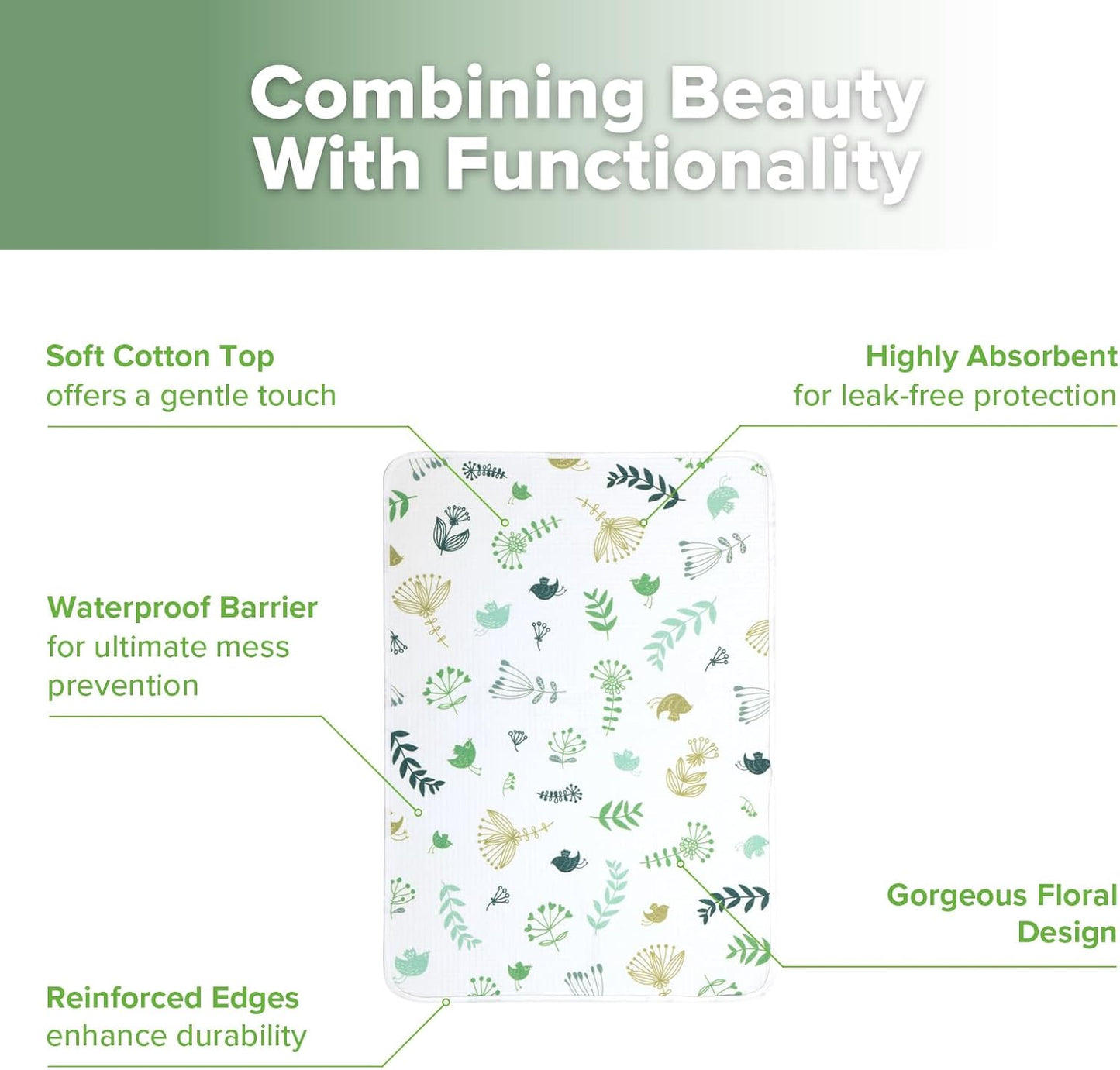 haakaa Waterproof Changing Pad Liners, 100% Cotton, Soft & Breathable (1pc, 19.5" x 27.5" Spring Breeze)