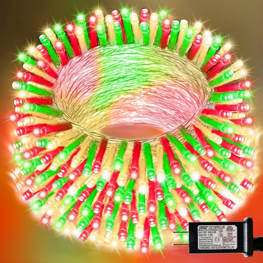 66ft Christmas Decorative Mini Lights, 200 LED Transparent Wire Fairy Starry String Lights Plug in, 16 Lighting Modes for Outdoor Xmas Tree Wedding Party Decoration (Red Green Warm)