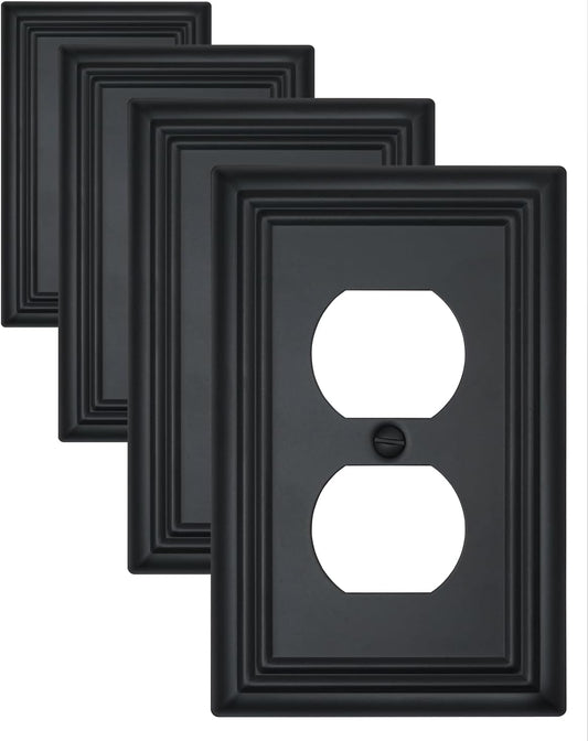 4-Pack Black Outlet Covers, Metal Duplex Wall Plates for Receptacles, Light Switch, Durable Electrical Outlet Cover Plates, 3.15''*4.88'', Midsize