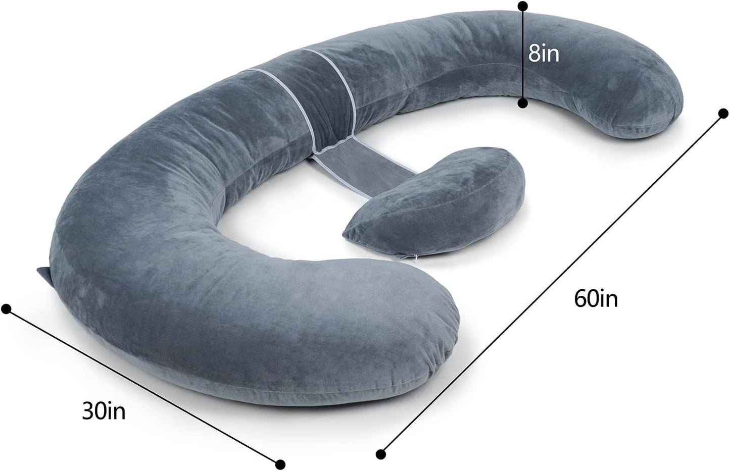 QUEEN ROSE Pregnancy Pillows - E Shaped Pregnancy Pillows for Sleeping, Detachable Body Pillow for Pregnant Side Sleeper, Grey Velvet Cover, 60in