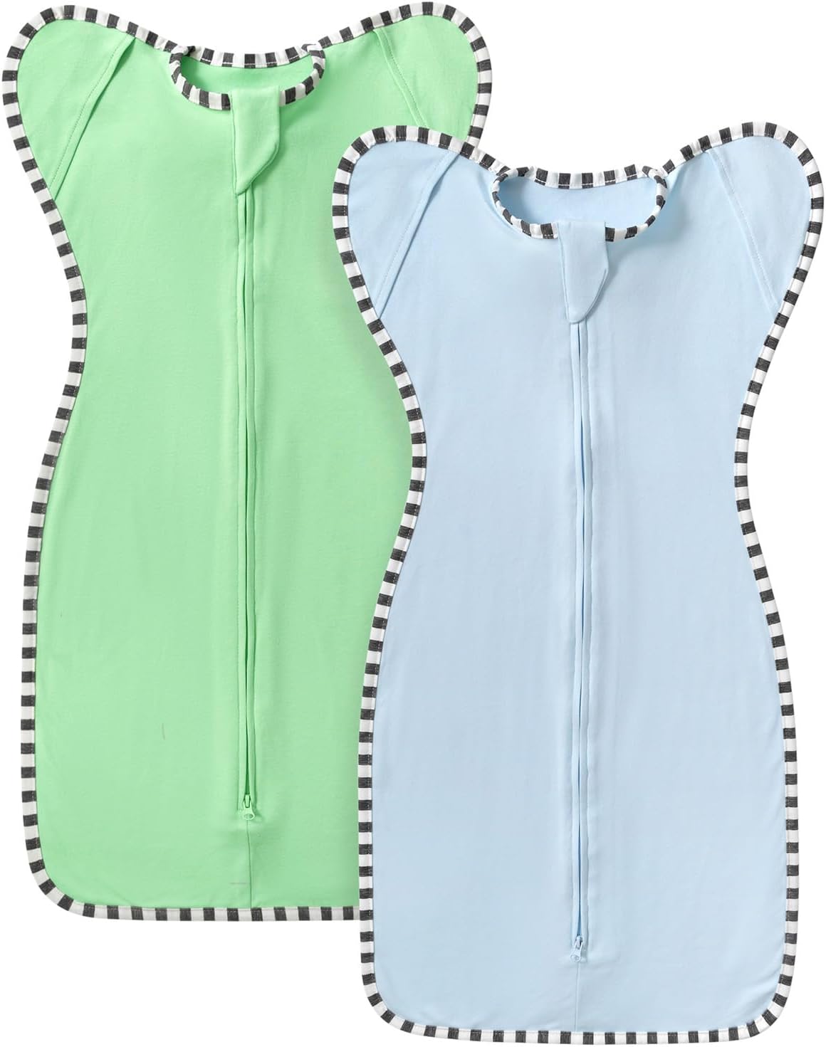 Transition Swaddle, 2 Pack 100% Cotton Baby Sleep Sack, 2-Way Zipper Infant Arm Up Swaddle for Newborn Baby Boys Girls (Blue + Green, L(6-9 Months))