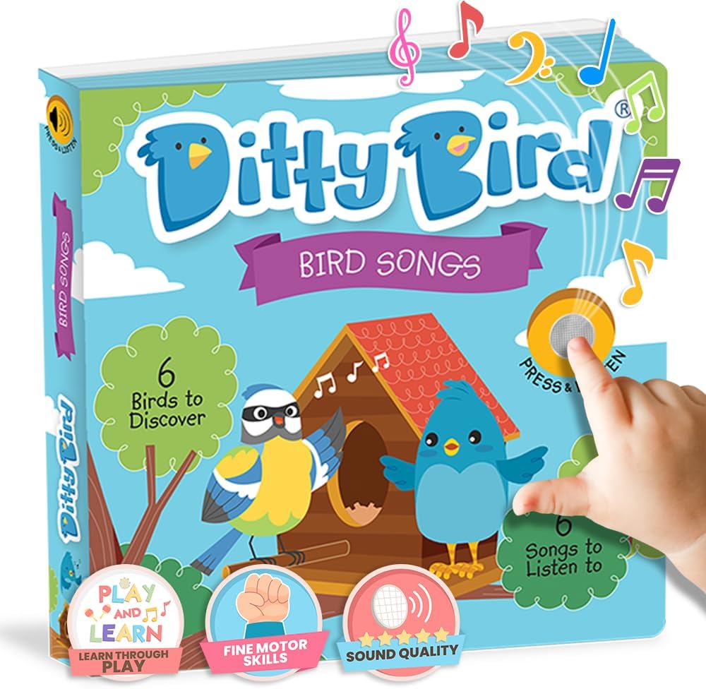 Ditty Bird Animal Sounds Book for Toddlers – Interactive Book Featuring Cuckoo, Blue Tit, Herring Gull, Tawny Owl & Dove Sounds | Musical Board Book for Ages 1-3 | Perfect Educational Gift for Toddler