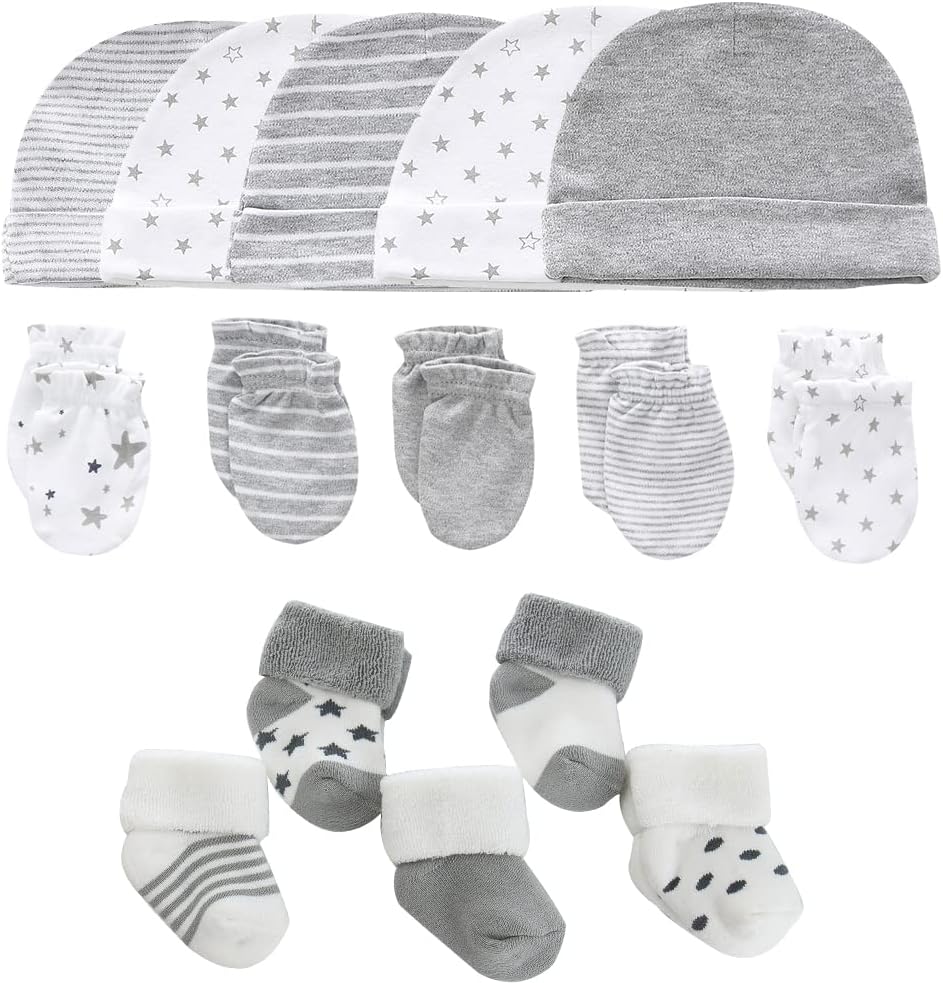 Newborn Baby Boy Girl Caps Mittens Socks Set Cotton Baby Essentials Accessories (Hats+Gloves+Socks)