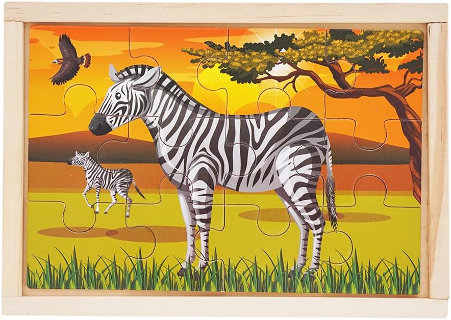 OLYDAUS Wooden Jigsaw Puzzles - Farm and Wild Animals - Set of 8 Puzzles - Preschool Kids and Toddlers Age 3 4 5