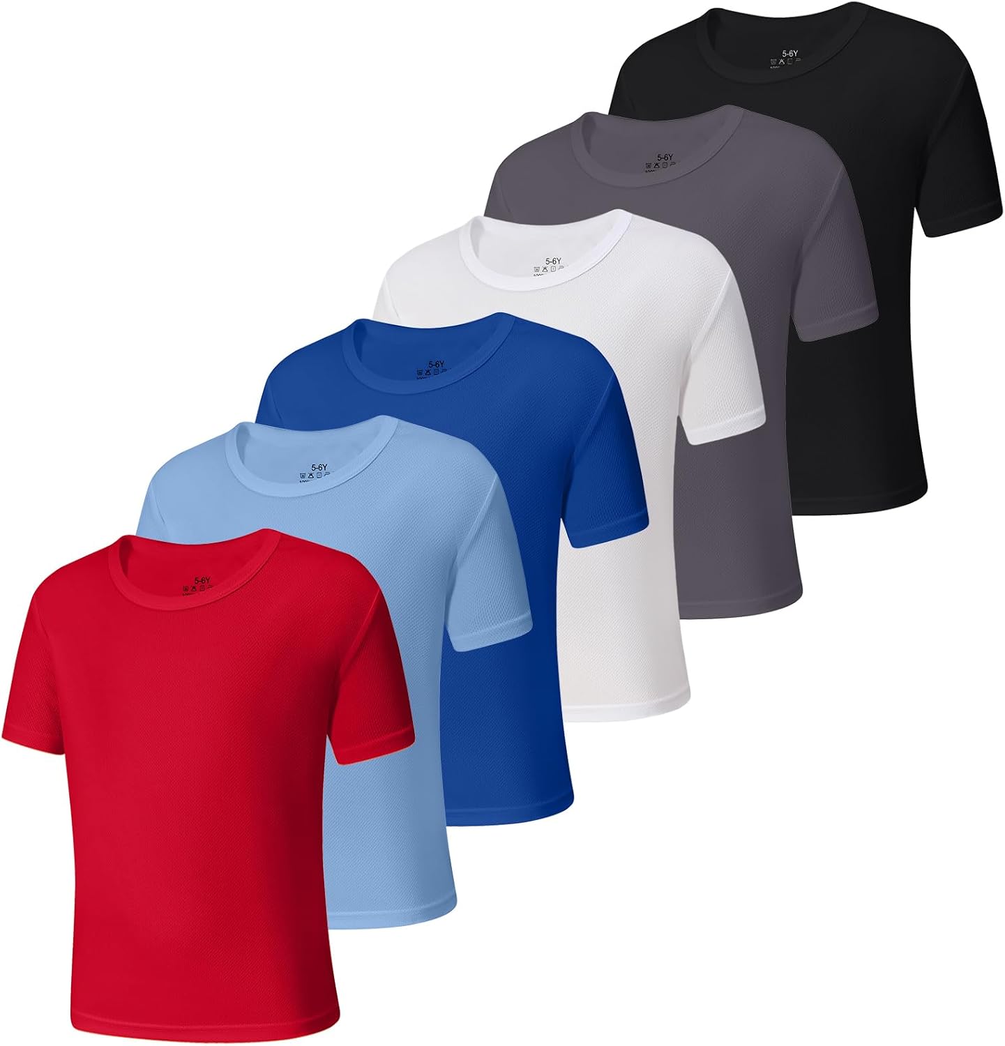 6-Pack Boys Athletic T-Shirts Quick Dry Short-Sleeve Tops Youth Moisture Wicking Running Sports T-Shirts（4-18 Years）
