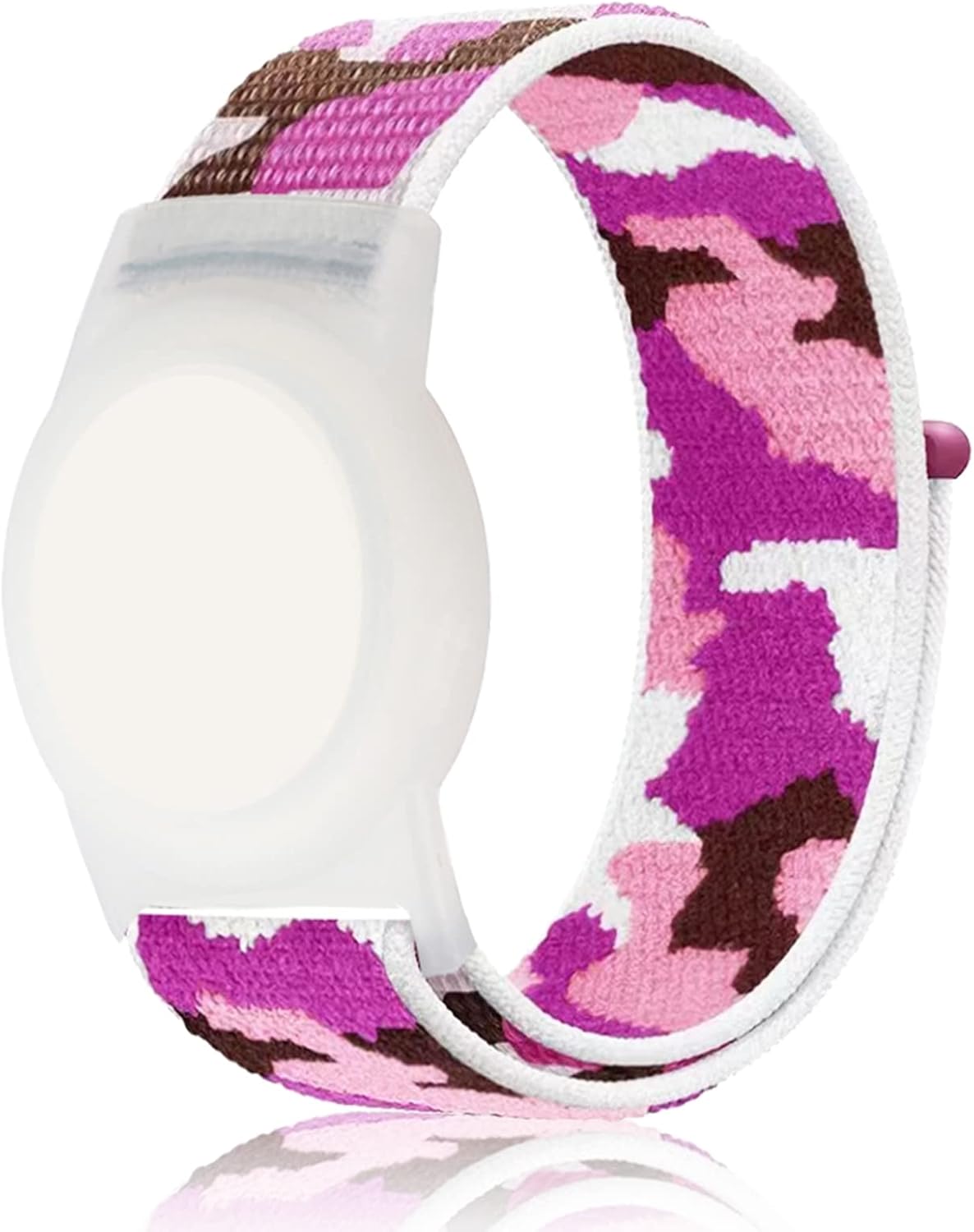 Compatible with Apple AirTag Bracelet for Kids, Camo Nylon Air Tag Wristband, Protective Case for Airtag GPS Tracker Holder, Adjustable Anti Lost Watch Band for Toddler Child Elder (Purple)