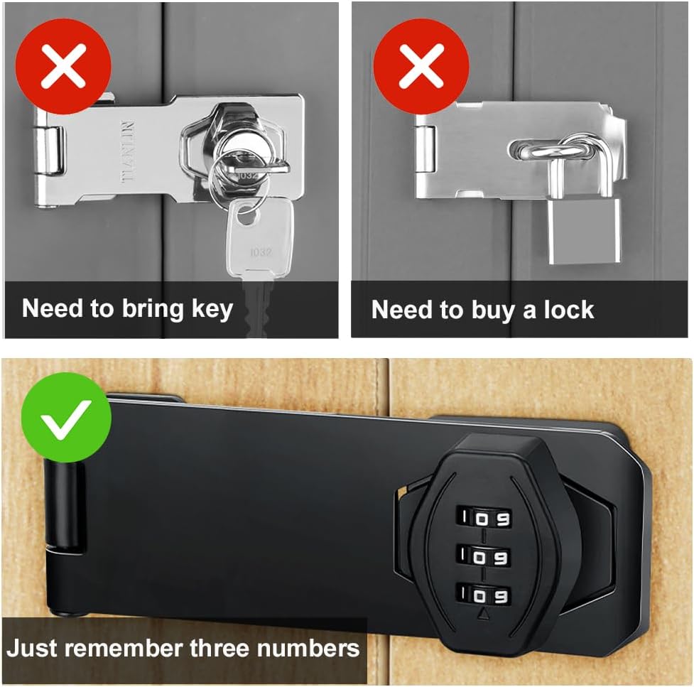 2Pcs Cabinet Password Rotary Hasp Locks,4 Inch Keyless Combination Lock for Cabinets,Gates,Doors,Closets and More (Black)