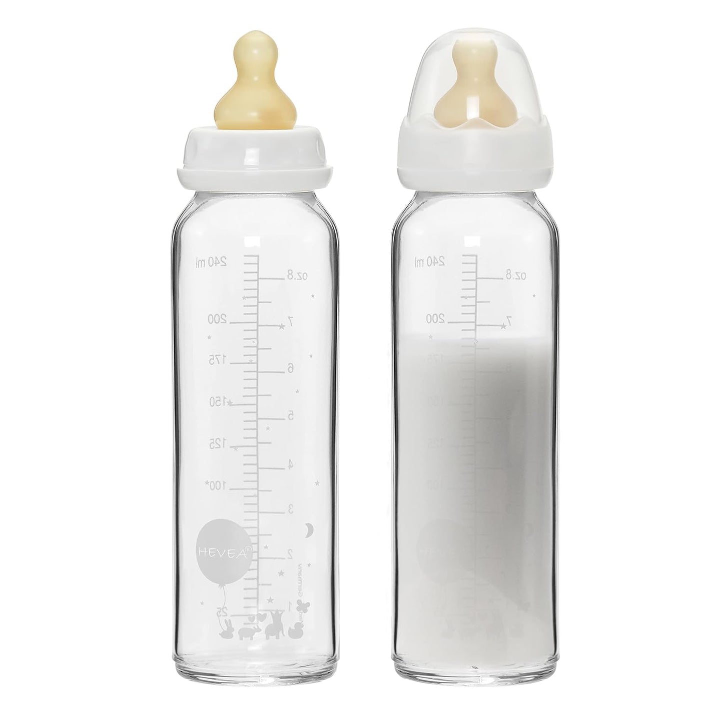 HEVEA Standard Neck Glass Baby Bottles - Medium Flow Anti Colic Baby Bottles (8 Ounce (Pack of 2))