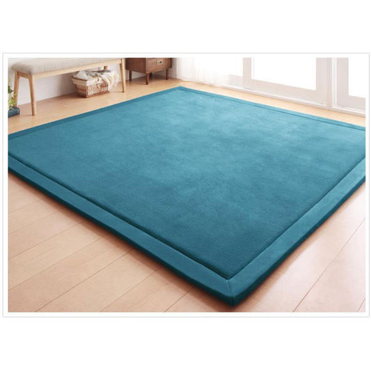 Loartee Coral Velvet Crawling Rug (6'8"x 6'8", Blue) for Toddler Children Play Area Rug Yoga Mat Exercise Pad Carpet