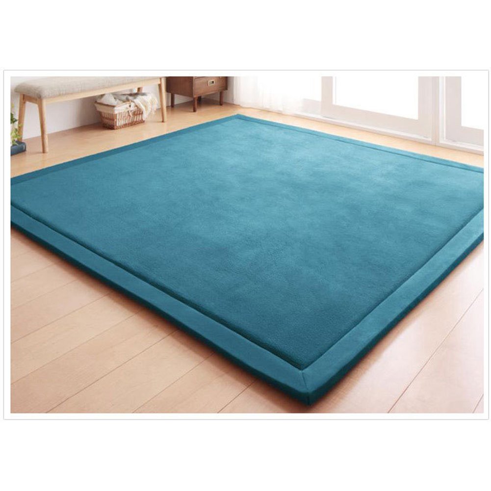 Loartee Nursery Rug Coral Velvet Crawling Rugs Mat Area Rugs Play Crawling Mat(4'9"x4'9", Blue) for Toddler Children Play Mat Yoga Mat Exercise Pads Carpet