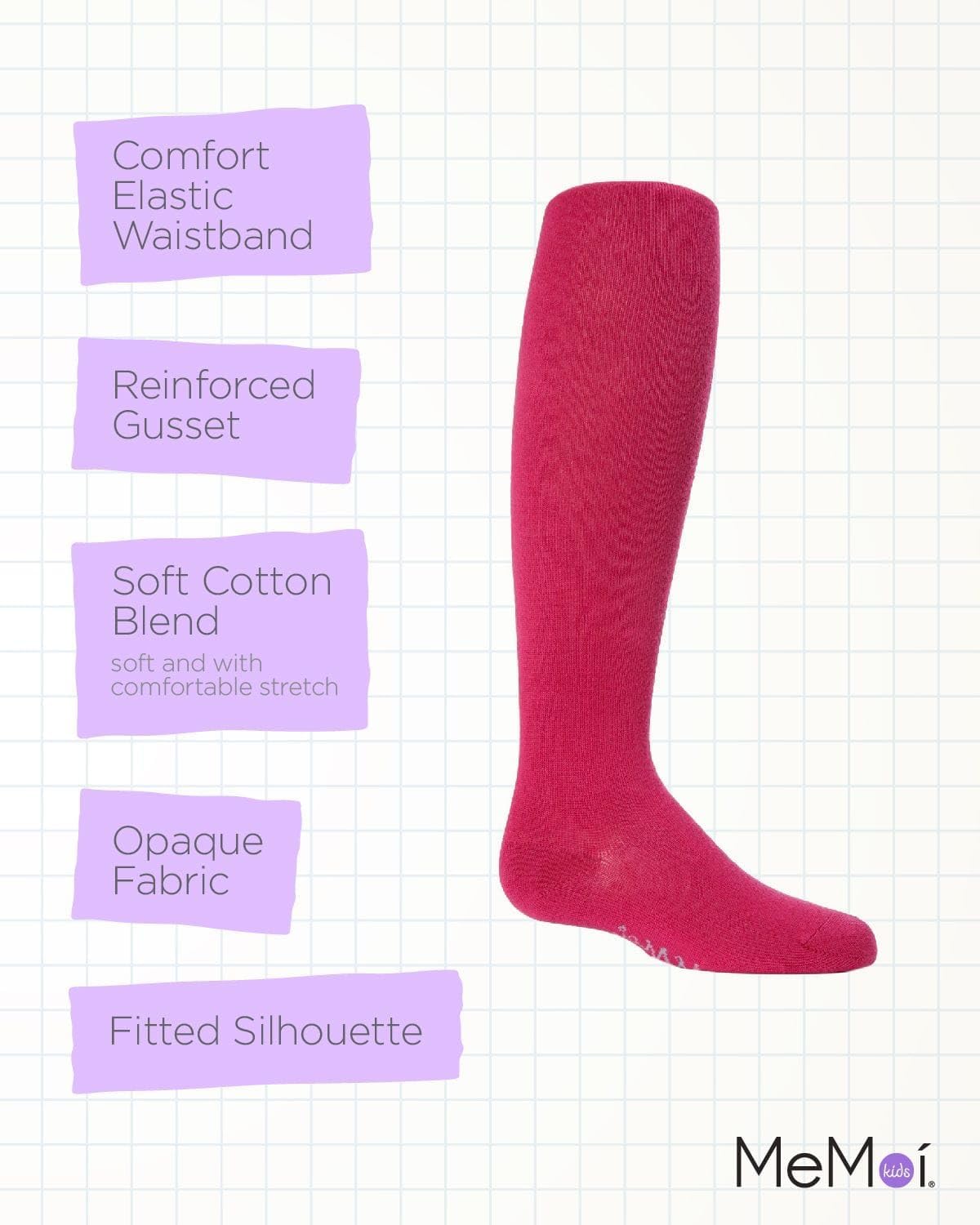 MeMoi Soft Pima Cotton Tights for Girls, Soft and Lightweight Opaque Tights for girls - Sizes 8 to 16