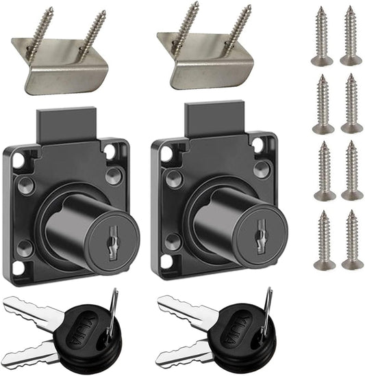 Cabinet Drawer Lock Furniture Locker Lock【Keyed Alike】 All Keys for This Product are Universal. (Hole Diameter 0.75inch/19MM) for Door Panels with A Thickness of 17-22 mm. [Black 2 PCS]