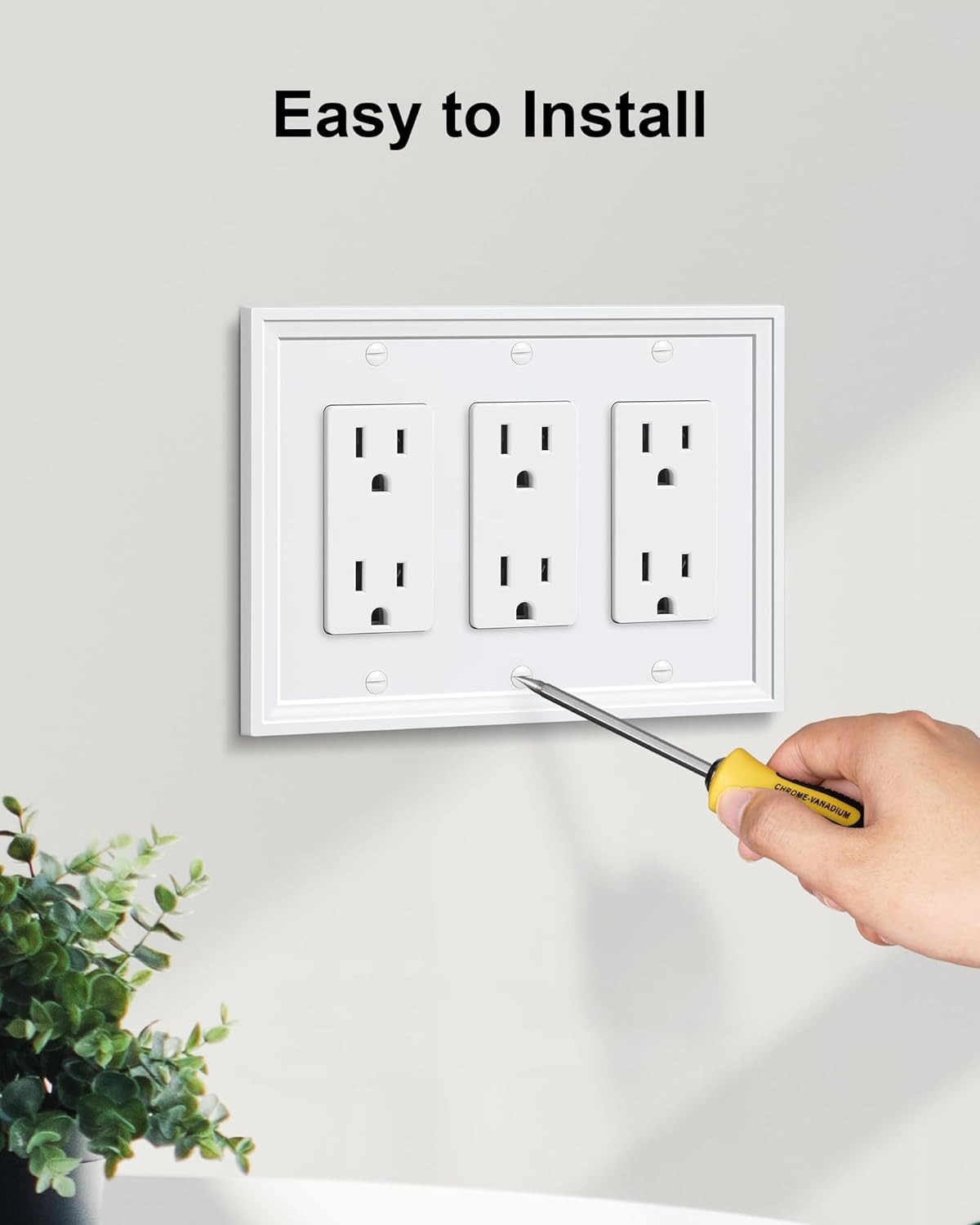 2-Pack Triple Decorator Outlet Cover Plate, White Decorative Switch Plates and Outlet Covers, Natural Bamboo Fiber Wall Plates for Electrical Outlets, Receptacle, GFCI Outlet, Dimmer Switch