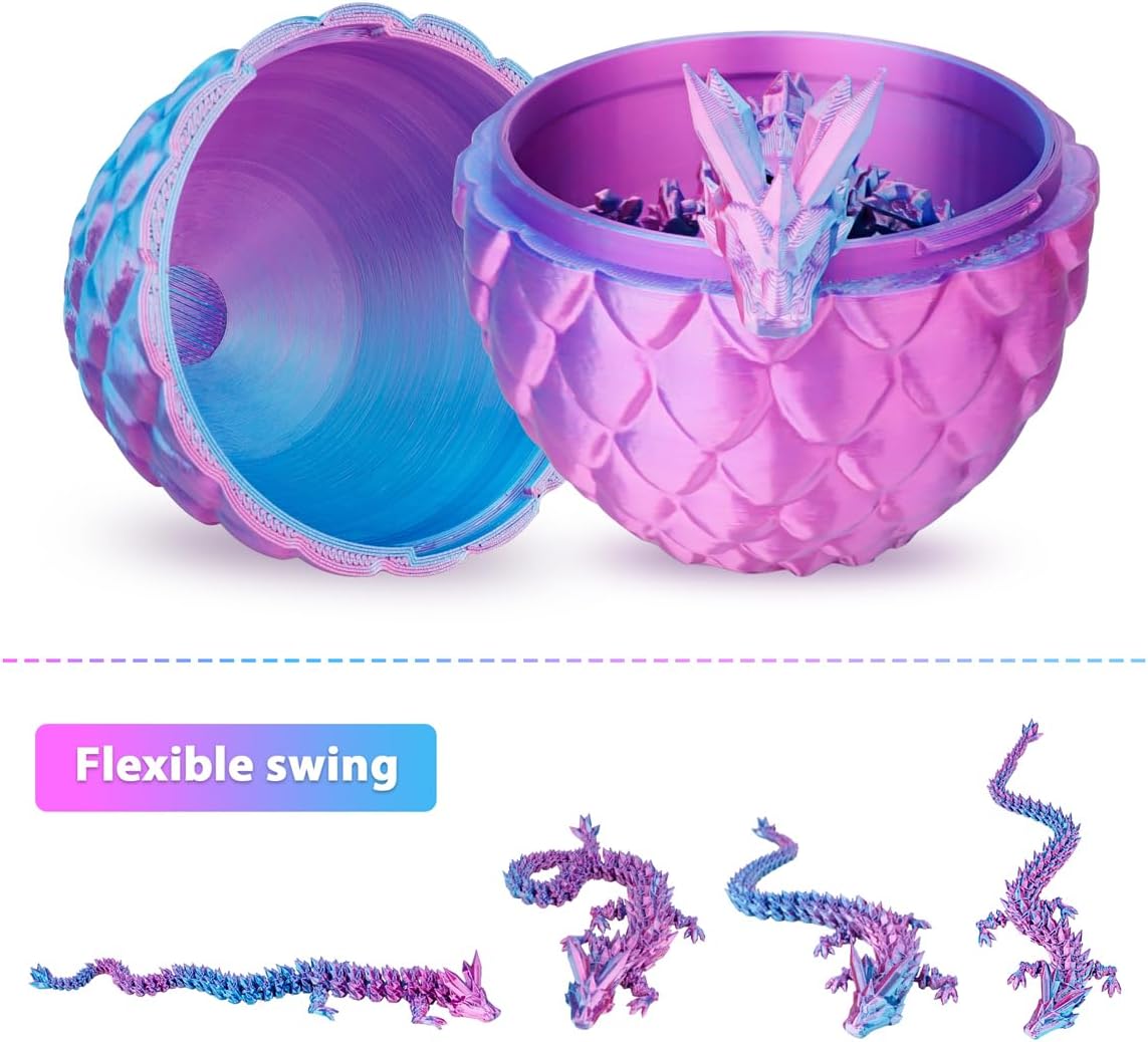 Dragon Eggs with Dragon Inside, 3D Printed Surprise Funny Gifts for Kids, Boys, Girls, Articulated Dragon Fidget Toys for Adults, Executive Desk Toys Office Room Decor (Gradient Light Purple-Red)