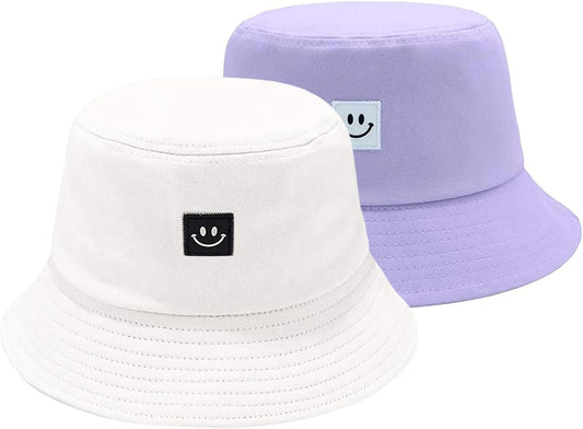 Kids Sun Hat Smile Face Bucket Hat for Girls Boys Summer Sun Protection Cotton Unisex Beach Cap