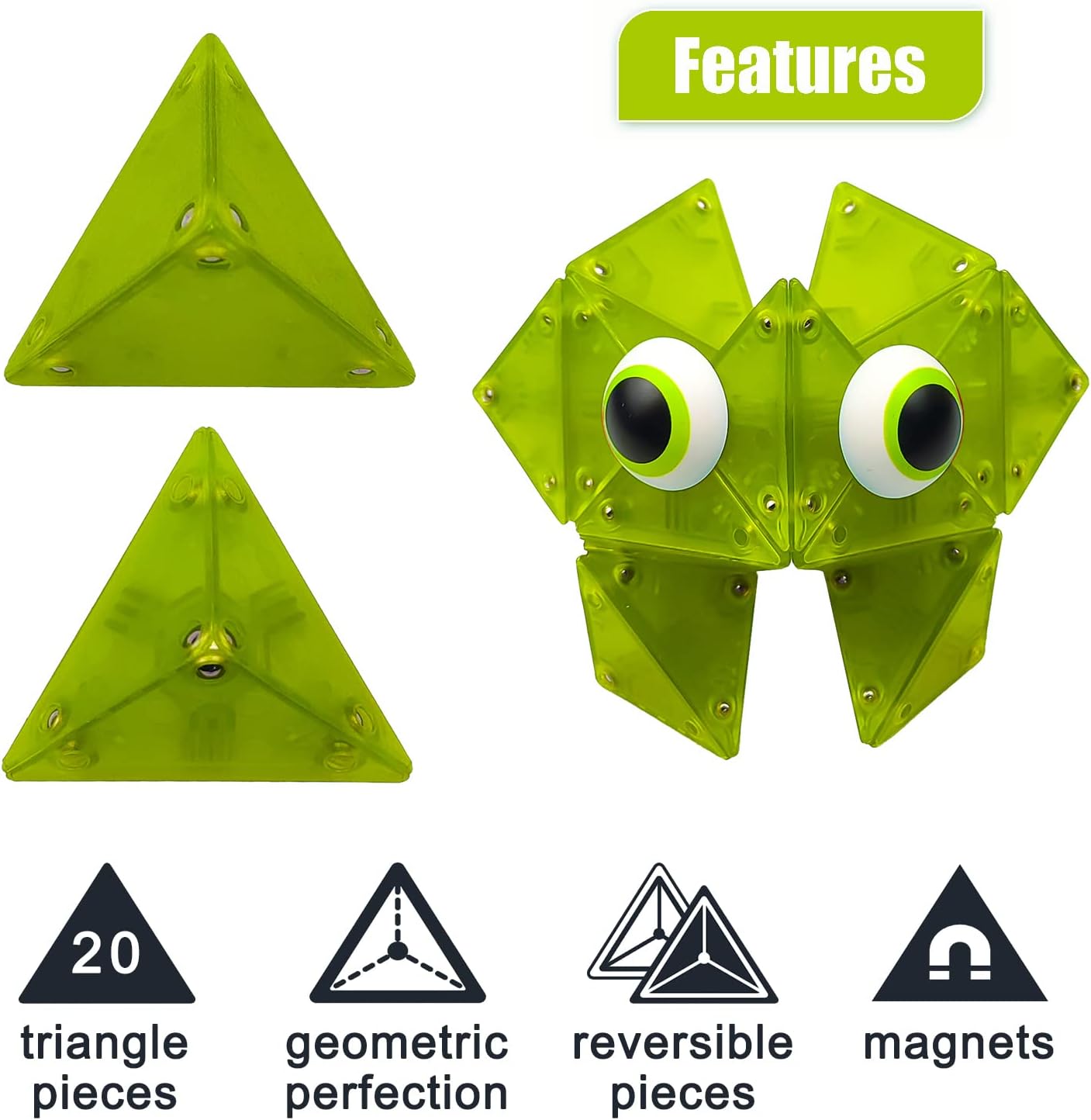 Magnetic Fidget Toys Desk Decor for Stress Relief, 22 Pcs Triangle Puzzle Magnet Fidget Balls Building Blocks for Teens & Adults, Girls, Boys (Yellow)