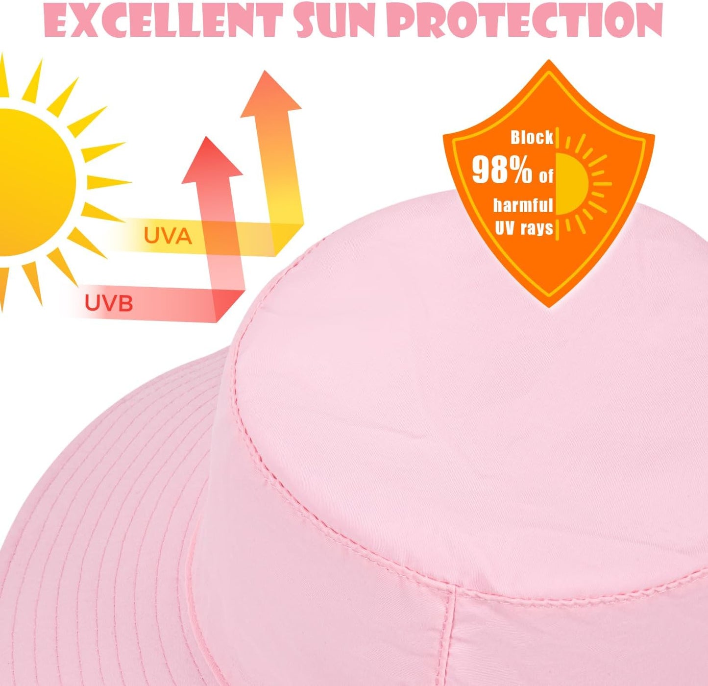 Baby Sun Hat Kids Summer UPF 50+ Toddler Bucket Hat Wide Brim Adjustable Beach Hats for Boys Girls Age 0-6 Years