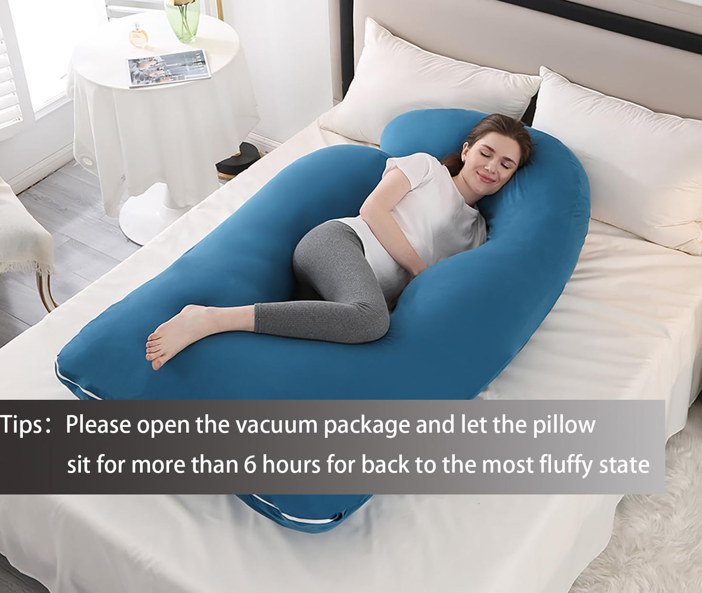 Pregnancy Pillow J-Shaped Full Body Pillow,59 inch with Jersey Cover Easy to Remove and Wash, Support Pregnant Women's Backs Legs and HIPS, Improve Sleep,Pregnancy Pillow for Women ，Dark Blue