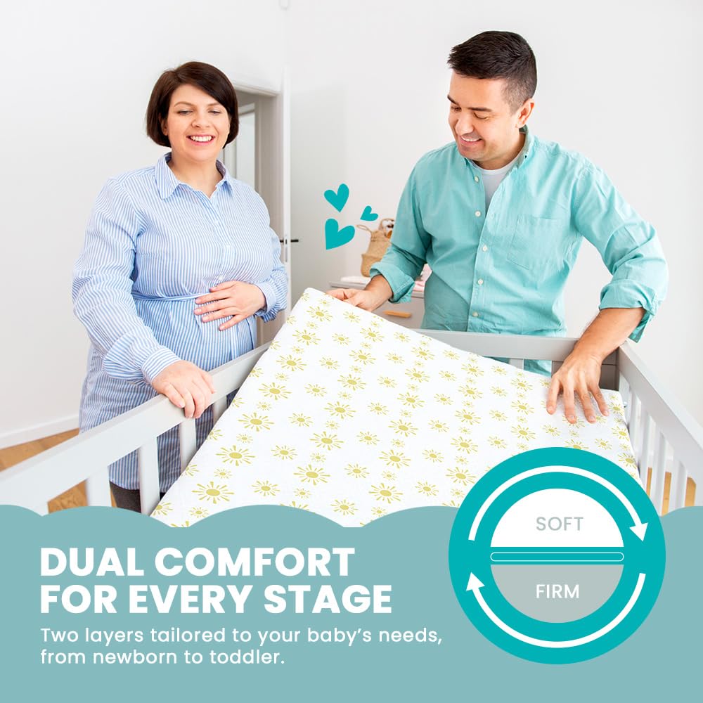 Breathable Crib Mattress, Washable High Rebound Foam for Baby Cribs, Fits Standard Toddler Beds, Full Size (51.8" L x 27.5" W x 3" H), Sunshine Design