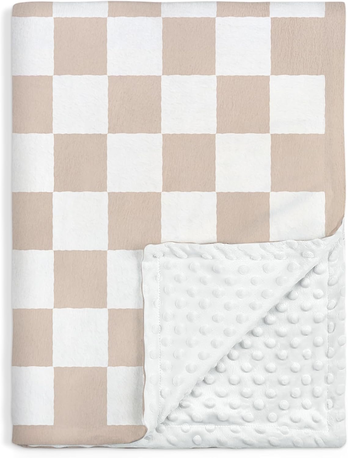 Checkered Minky Baby Blanket 30 x 40 Inches for Boys Girls, Soft Plush Receiving Blanket with Dotted Back, Gift for Toddler Newborn Infant Christmas Birthday Baby Shower