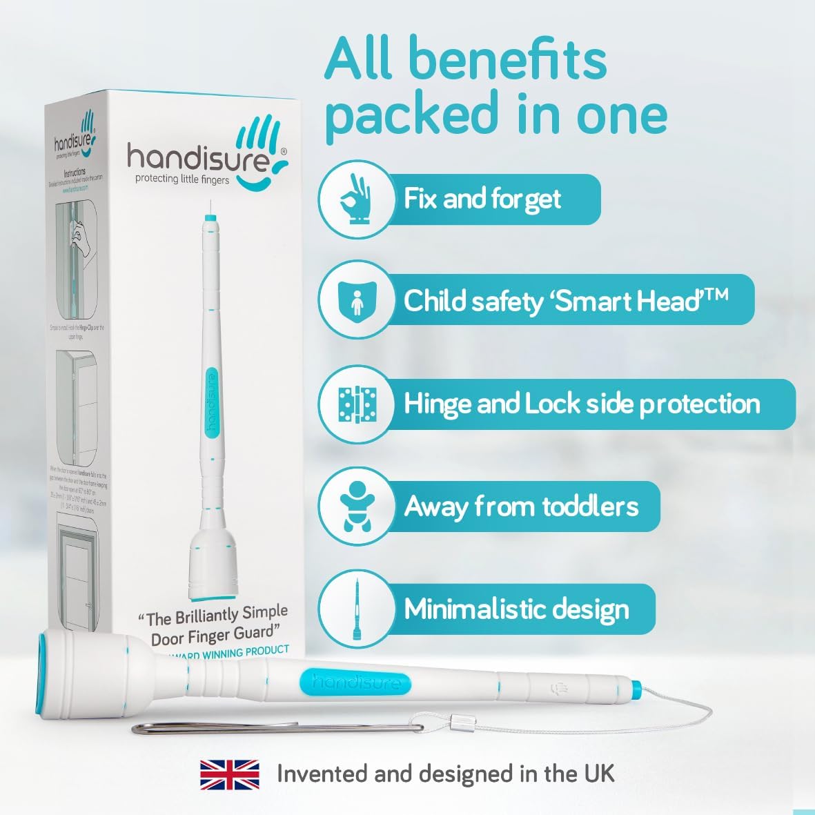 Child Door Safety Door Pinch Guard. Automatic, Hinge & Lock Side Safety, Reliable, Multiple Awards & Unique, Baby Door Stopper. Easy to Install & Build to Last Finger Guard for Door