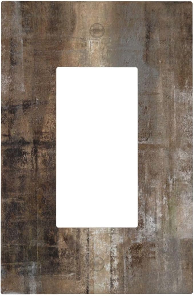 1 Gang Single GFCI/Decorator Rocker Outlet Light Switch Wall Plate Cover Vintage Copper Rustic Rusty Modern Tan Brown Grey Gray Abstract Art Painting Decorative One Device Electrical Faceplate Dimmer