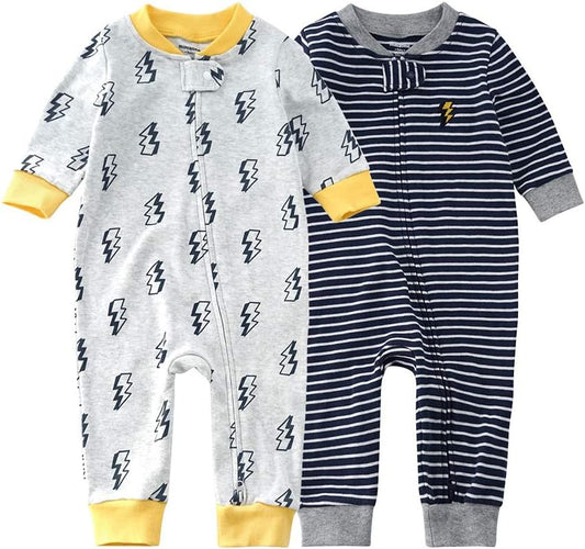 Teach Leanbh Baby 2-Pack Footless Pajamas Cotton Long Sleeve Printing 2 Way Zipper Romper Jumpsuit Sleep and Play 3-24 Months
