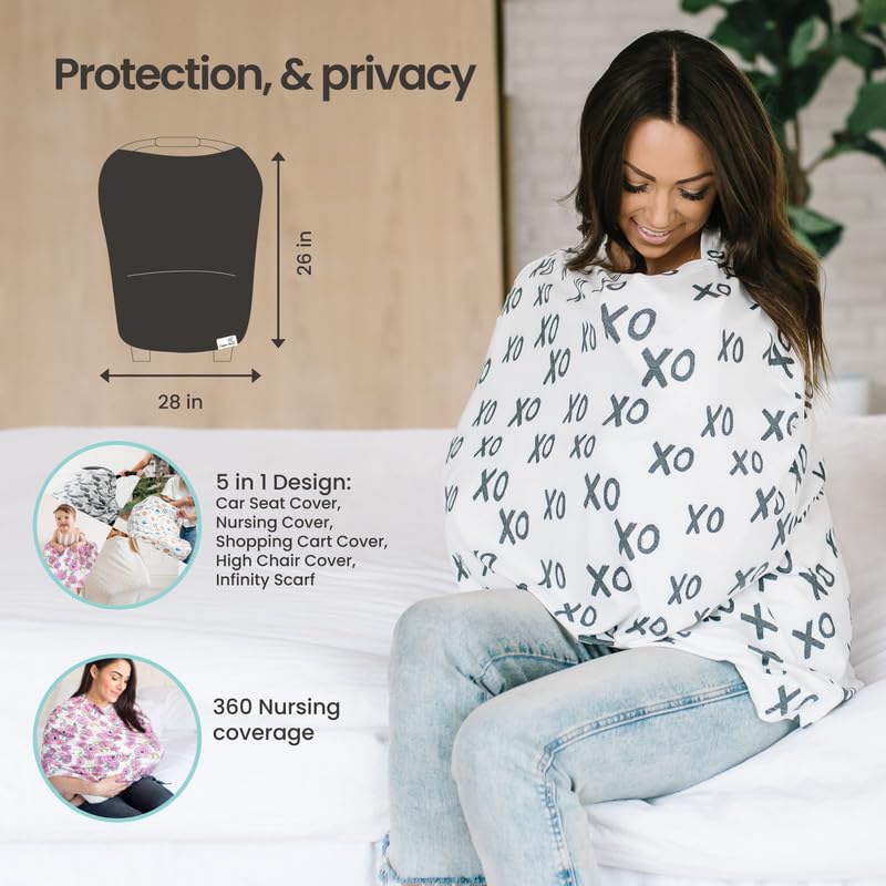 Copper Pearl Multi-Use Cover: Car Seat Covers, Nursing Cover, and Stroller Cover for Sun - Stretchy Fabric, All-Season Use, Stylish Designs, Easy Access for Moms - Alder