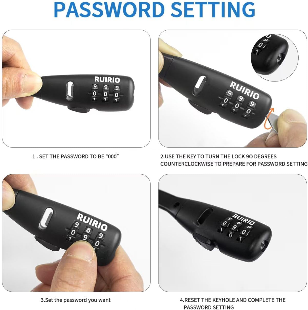 Combination Lock Cable for Cabinets Proofing Security Locks, Suitable for Cabinets, French Refrigerators, Baby Strollers, Kids' Bikes, Helmets, Gates. 3-Pack, Black.